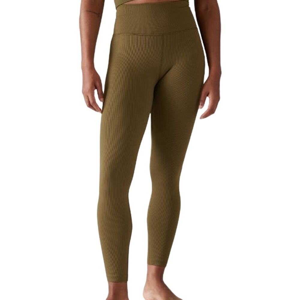 Athleta Aurora Seamless Tight Leggings Ultra High Rise Ribbed Crop Green XS NWT